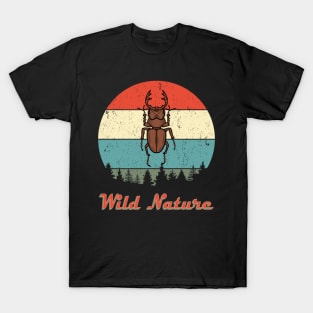 Wild Nature Stag Beetle Brown Abstract Sunset T-Shirt